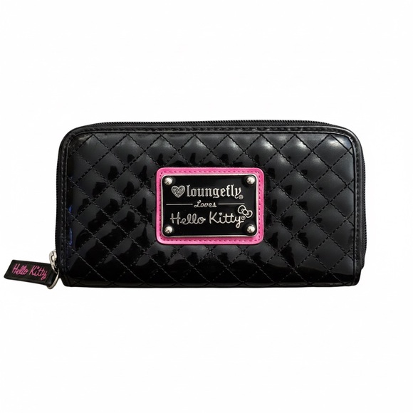 Loungefly Loves Hello Kitty Quilted Zip Wallet Black Pink Retired - Picture 2 of 4
